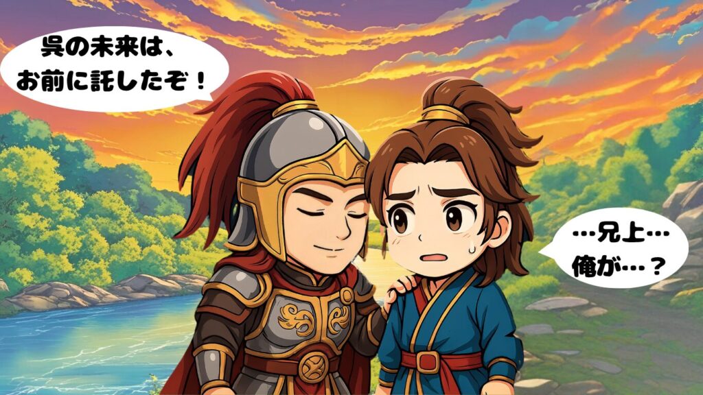 三国志のちびキャラで孫権、孫策に託される