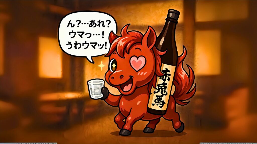 三国志ちびキャラで赤兎馬が焼酎の赤兎馬が美味しくて感動している
