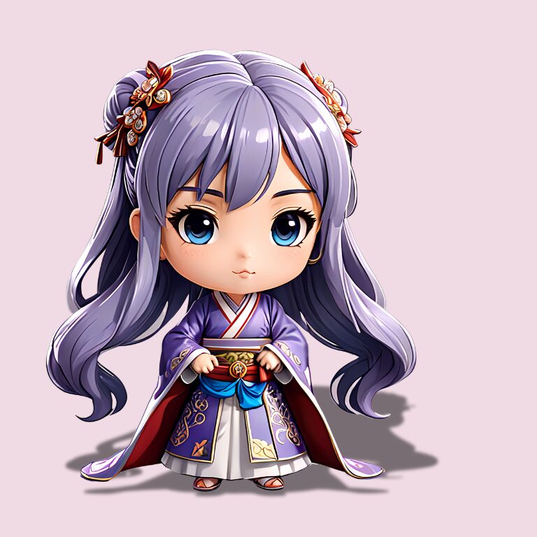 三国志のヒロイン、ちびキャラで李氏ピンク背景