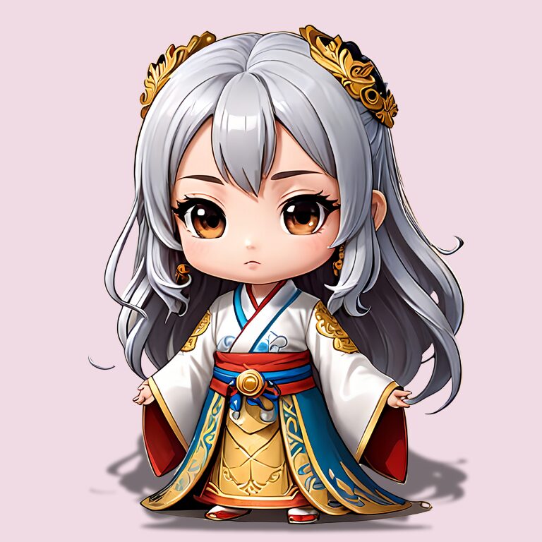 三国志のヒロイン、ちびキャラで伏寿ピンク背景