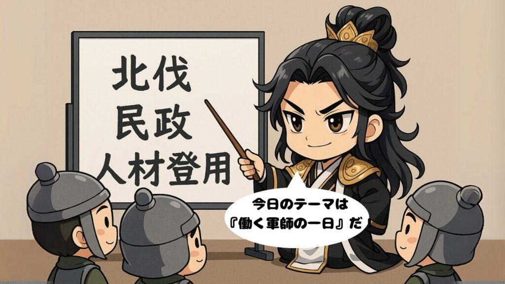三国志のちびキャラで諸葛亮、軍師の1日