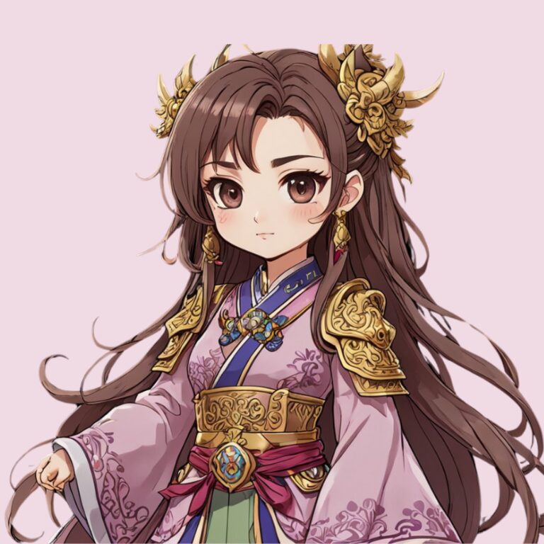 三国志のヒロイン、ちびキャラで貂蝉ピンク背景
