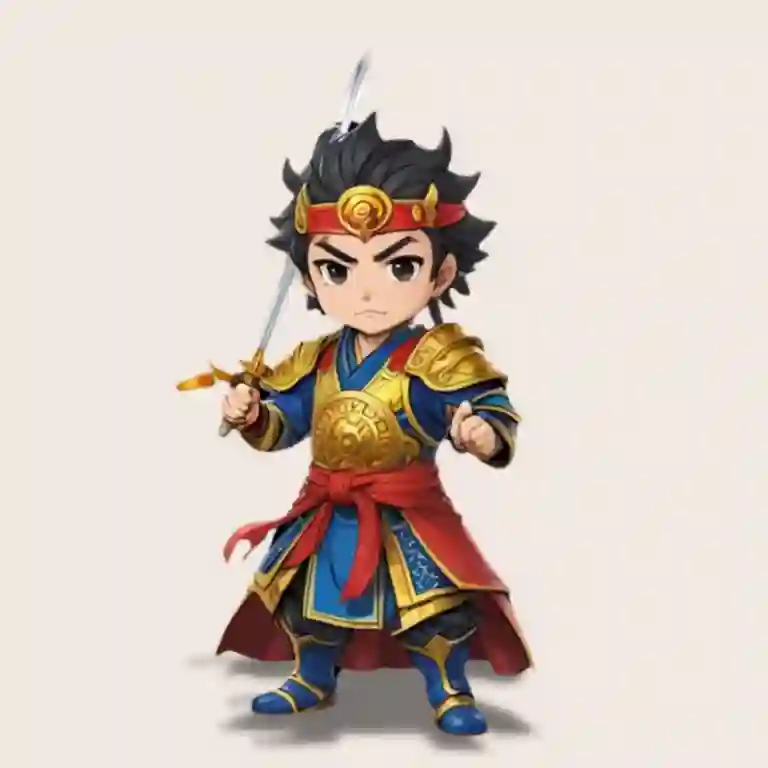 三国志の孫策を漫画風のちびキャラで２Dアニメ調で描いたイラスト