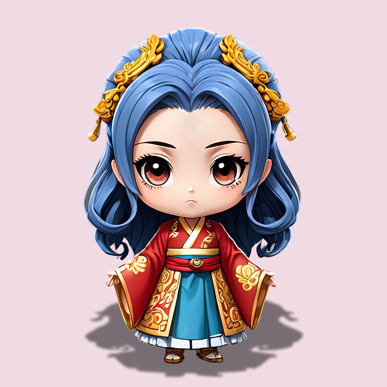三国志のヒロイン、ちびキャラでせつあいピンク背景