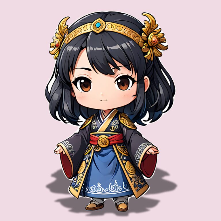 三国志のヒロイン、ちびキャラで呉国太ピンク背景