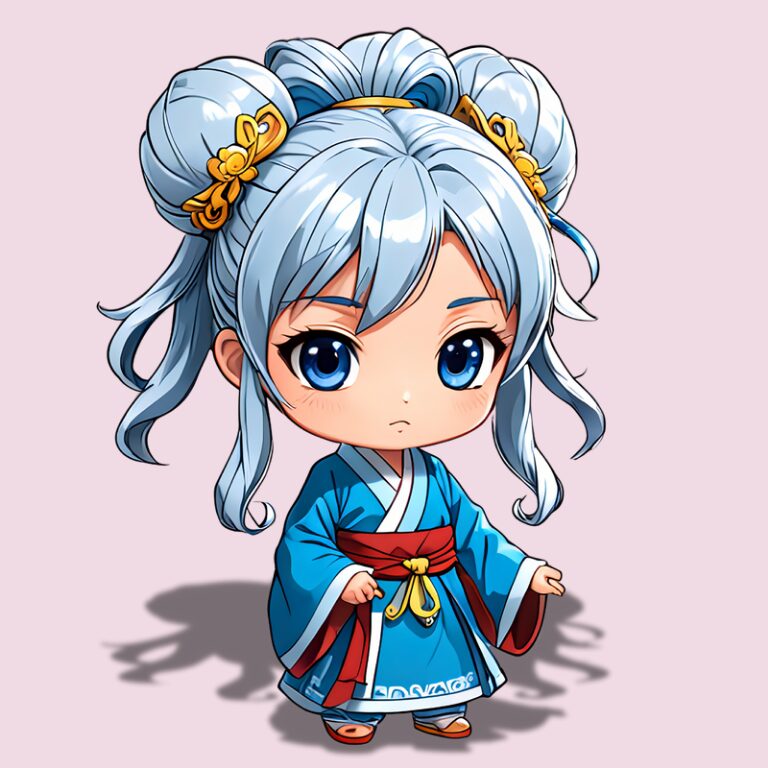 三国志のヒロイン、ちびキャラで糜夫人ピンク背景