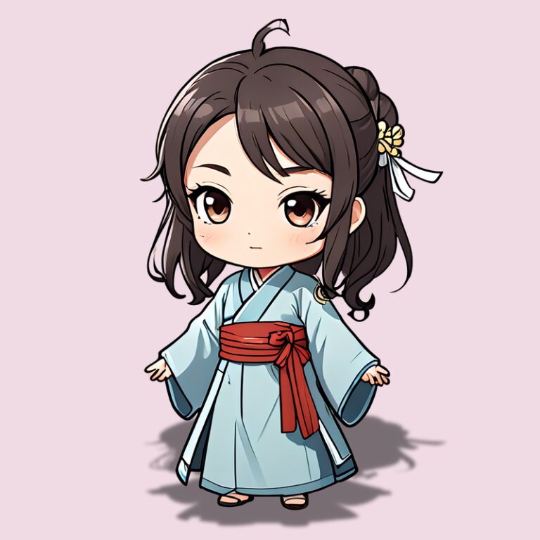 三国志のヒロイン、ちびキャラで唐姫ピンク背景