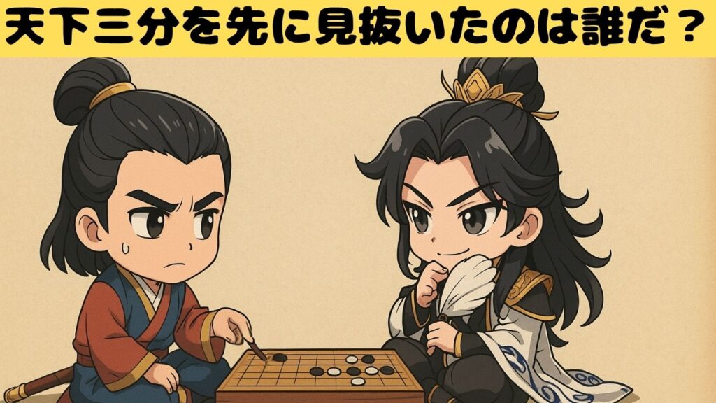 三国志のちびキャラ荀彧と諸葛亮が未来を見抜く